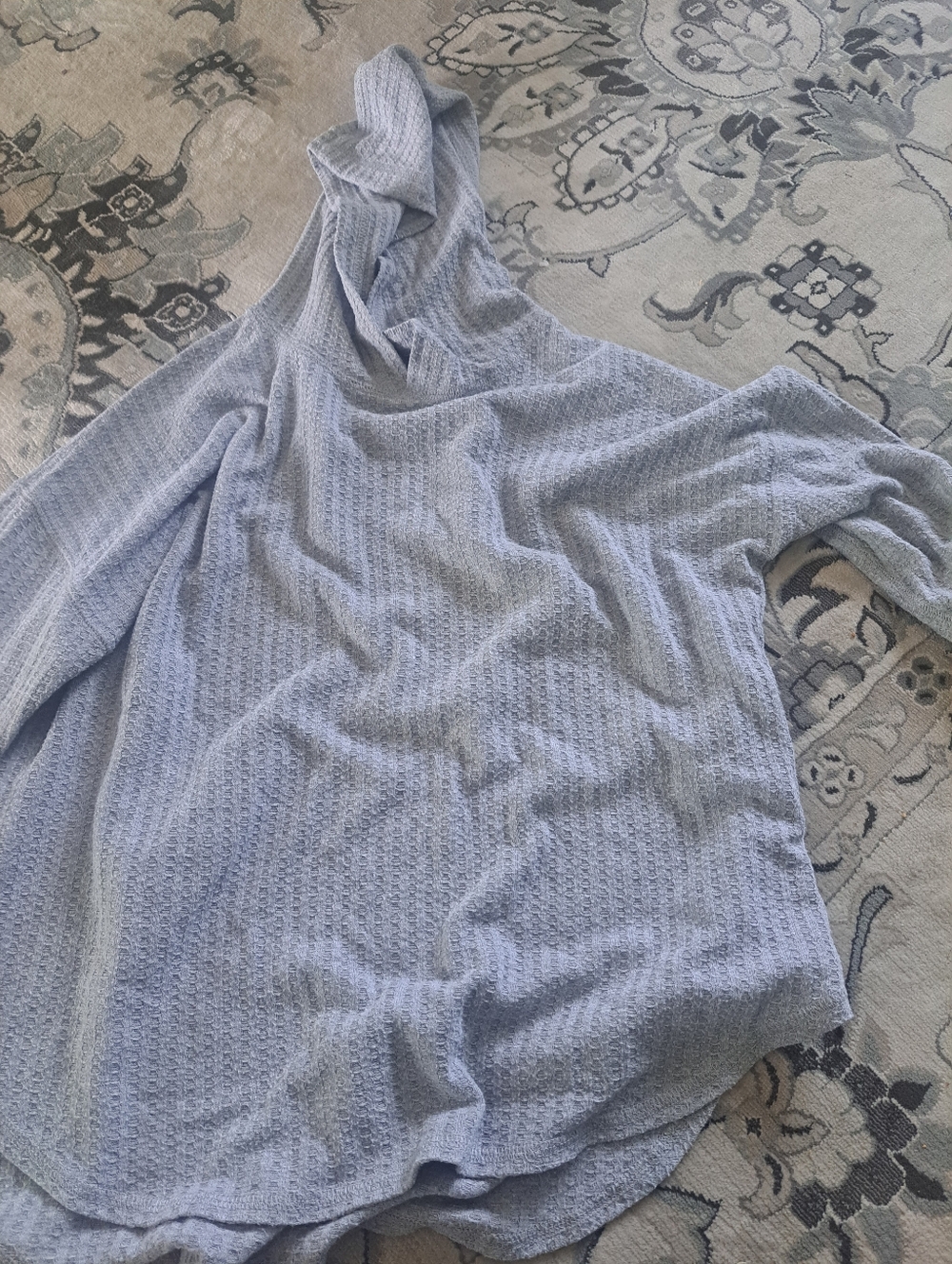 Light Grey Women's Hooded Waffle Knit Sweater